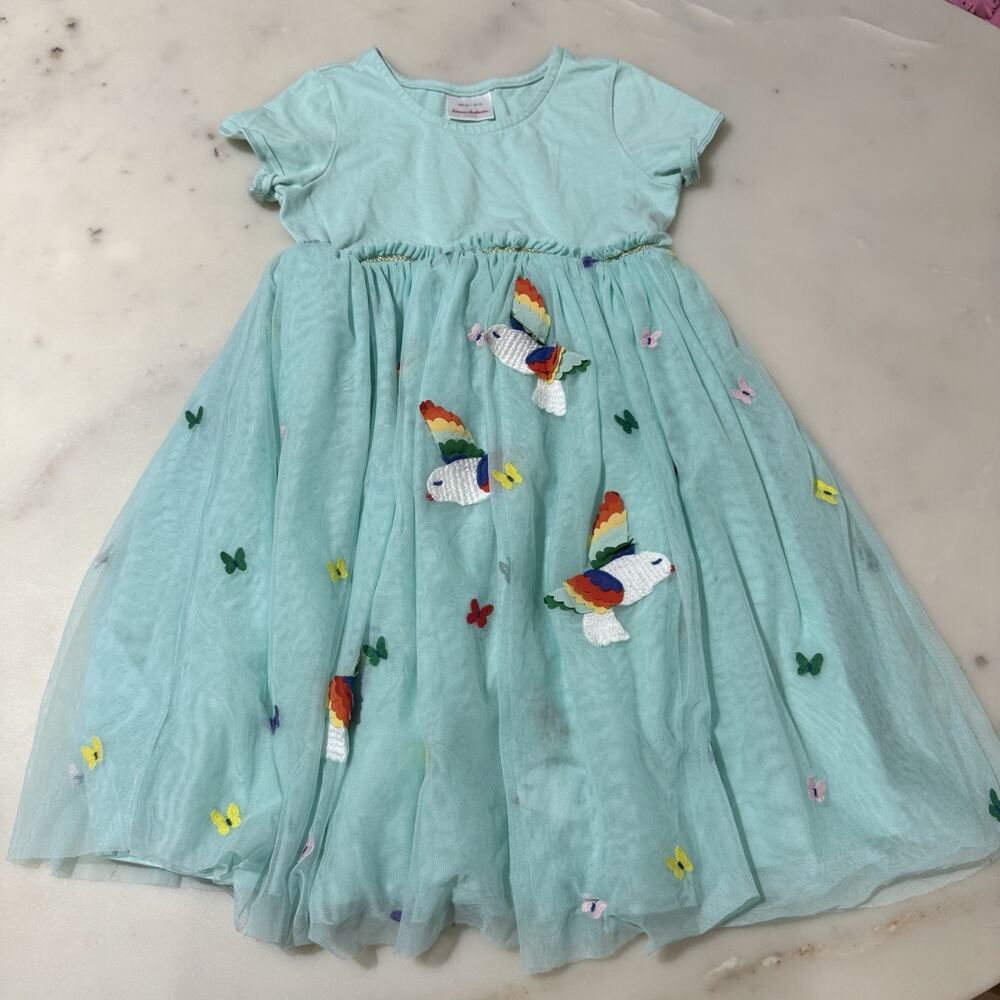 Hanna Andersson Kids Tulle Dress Size 10 140cm Teal Green Birds Princess Party